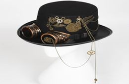 Steampunk Hat with Goggles Vintage Men Black Top Gothic Halloween Women Fedora Chains Elegant Head Wear Costume Party 2204025365221