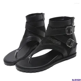 Casual Shoes Promotion 2024 Summer Sandals Women Zipper Design Cover Heel Lady Party Leather Open Toe Woman Flip Flops