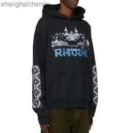 Luxury Counter Top Grade Designer Rhuder Hoodies Trendy High-definition Castle Printed Looped Hoodie for Men Womens Casual Loose Hoodies with Logo