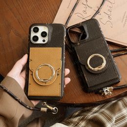 Luxury Floral Design Phone Case for iPhone 15 14 13 12 Pro Max Leather Fold Style Card Slot Pocket Mirror Fashion Shell Portable Roll Neck Shoulder Strap Cover