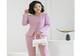 Women039s Two Piece Pants Fashion Blazer Women Business Suits With Pant And Jacket Sets Pink Ladies Work Office Uniform Styles 6715122