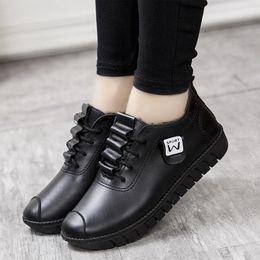 Casual Shoes Women's Spring Genuine Leather Soft Outsole Work Female Black Swing Woman Plus Size Sports Leisure