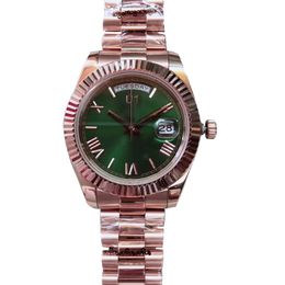 Outdoor Automatic Mechanical Mens Watch Watches 40MM Olive Green Dial With Fixed Fluted Bezel and Rose Gold Stainless Steel Bracelet 208H