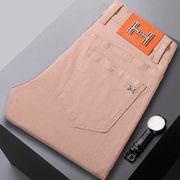 Kong Hong Summer Thin Cui Pink Jeans Mens Trendy Brand Embroidered Korean Edition High End Luxury Slim Fit Pants