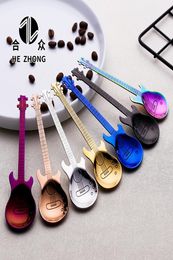 Creative stainless steel coffee spoons Guitar Violin shape dessert spoon Stirring spoon lovely titanium plated ice scoop4852046