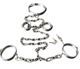 Bondage Collar Wrist Ankle Cuffs Siamese Stainless Steel Heavy Duty Chains Harness Bondage Gear Adult Slave BDSM Set8893796