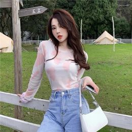 Women's T Shirts Summer Thin Sun Protection Women Blouse T-shirt Tie-dye Long Sleeve O-neck Fashion Pretty Clothing