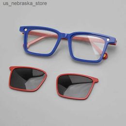 Sunglasses Rectangular frame detachable clip acetic acid sunglasses magnetic adsorption mirror dual-purpose easy to operate neutral party for children Q240410