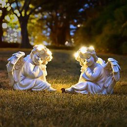 Juliahestia Angel Statue Garden Decor Outside Solar Outdoor Decorations Cherub for Christmas Yard Porch Home Lawn Gifts (2pcs) Light Up Figurine Memorial