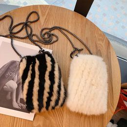 Waist Bags Mini Mink Hair Coin Purse Messenger Small Bag Mobile Phone Female Wild Lady One-Shoulder Lipstick Square