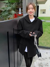 Women's Jackets Chic Hooded Irregular Blazer Jacket Women Split Design Spring Autumn Korean Suit Top Loose Femme Streetwear Outerwear