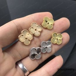 Designer Clover Studs Earring Vintage Four Leaf Clover Charm Stud Earrings Back Mother-of-Pearl Stainless Steel Gold Studs Agate for Women wedding Jewellery gift 1