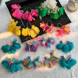 Dangle Earrings Fashion Big V Shape With Beads Flower Women Exaggerated Jewellery Gift Multi Choice