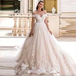 Sweetheart Ball Gown Lace Appliciques Off the Shoulder Wedding Dresses Backless Custom Plus Size Wedding Bride Dress