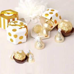 3Pcs Gift Wrap Mini Lovely Gold Round Polka Dot Gold Striped Paper Candy Boxes For Baby Shower gift box Birthday Wedding Party Favor Box