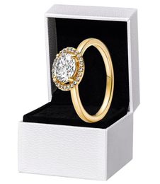 NEW Sparkling Round Halo Yellow Gold plated Ring Women Girls Wedding gift with Original box set for 925 Sterling Silver Rings9705433