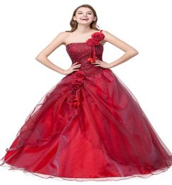 Red Quinceanera Dresses Cheap 2017 Sweet 16 Teens Ball Gown Debutante Masquerade Prom Dresses Cheap Real Po One Shoulder Formal7296390