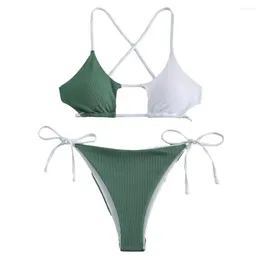 Women's Swimwear Summer Bikini Set Sexy Lace-up For Women Push Up Beachwear Contrast Colour Sling Bra Quick Drying