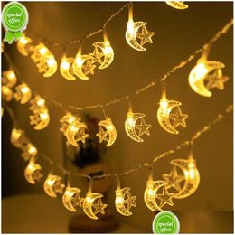 Other Event Party Supplies New Eid Mubarak Led Lights Moon Star Hanging Pendant Ramadan Decor 2023 Fairy Islamic Muslim Party Suppli Dh4Ia