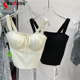 Women's Tanks Sexy Girl Vest 2024 Slim Fit Slimming Feminine Temperament Satin Chest Pad Tube Top Solid Colour Backless Bra Vests