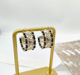 2023 Luxury quality Charm drop earring with diamond and black geuine leather half round have box stamp PS7933A4560893