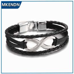Charm Bracelets MKENDN Hot Sale High Quailty Infinity Bracelet Bangle Genuine Leather Hand Chain Buckle Friendship Men Women Jewellery Y240510