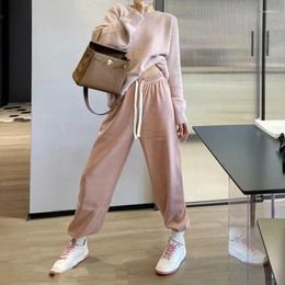 Women's Pants Pink Wool Knitted Autumn And Winter 2024 Plus Velvet Straight Tube Loose Drape Small Fashion Casual Pants.