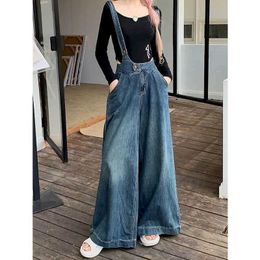 Women's Jumpsuits Rompers Solid Jumpsuits for Women Button Design Wide Leg Pants Vintage One Piece Outfit Women Clothing Safari Style Loose Casual Rompers Y240510