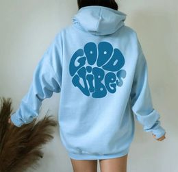 Frauen gute Stimmung nur Buchstaben bedruckte Reißverschluss -Hoodie Harajuku Streetwear Langarm Lose Sweatshirt Jacke Hip Hop Y2K Kleidung 240509