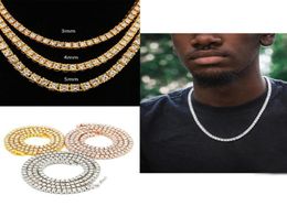 Mens Hip Hop Bling Chains Jewellery Sterling Silver 1 Row Diamond Iced Out Tennis Chain Necklace Fashion 24 inch Gold Silver Chain N7431306