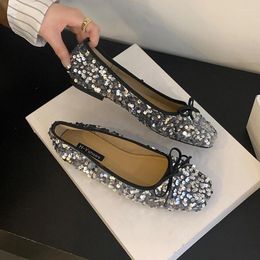 Casual Shoes ZOOKERLIN Vintage Bow Rhinestone Sequins Flats For Women Elegant Dress Ballet Mary Jane Women's Pumps Slip On Summer Solid