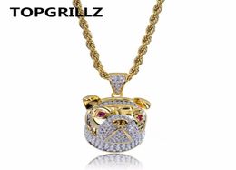 TOPGRILLZ Hip Hop Iced Out 3D Dog Head Necklace Pendant Charm For Men Women Gold Silver Colour Cubic Zircon Jewellery Gifts3215002