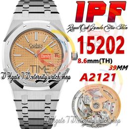 IPF 39MM zf15202 Cal 2121 SA2121 Automatic Mens Watch Ultra-thin 8 6mm Rose Gold Texture Dial Stick Markers Stainless Steel Bracelet Su 228F