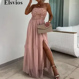 Casual Dresses Sexy Women Backless High Split Party Dress Elegant 2024 Gowns Stitch Mesh A-line Luxury Floral Off Shoulder Evening
