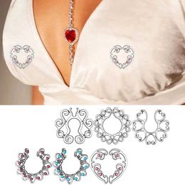 Nipple Rings Sexy False Perforated Nipple Ring Womens 316L Stainless Steel Hollow Pattern Nipple Clip Beach Party Chest Decoration Body Jewelry Y240510