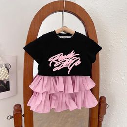 Clothing Sets 2024 Summer Girls Short Sleeved T-shirt Cake Skirt Princess Dress Two Piece Set Of Printed Baby Girl Clothes