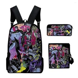 Backpack Harajuku Gotham Knights 3D Print 3pcs/Set Pupil School Bags Laptop Daypack Inclined Shoulder Bag Pencil Case