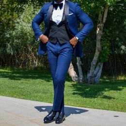 Men's Suits Blue Jacket Pants Black Vest Elegant Formal Wedding Men Suit Groom Tuxedo Prom Slim Fit Blazers High Quality Custom 3 Piece Set