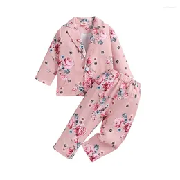 Clothing Sets Pudcoco Toddler Kids Girl 2Pcs Fall Outfits Long Sleeve Floral Print Single Breasted Blazer Pants Set Suit 3-6T
