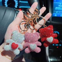 Keychains Lanyards Ceramic mud full diamond ted bear keychain metal large circular ring cute doll cartoon keychain girl small gift J240509