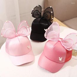 Hair Accessories Pearl Bow Princess Girl Baseball Hat Kids Summer Mesh Peaked Cap Cool Breathable Baby Sunshade Duck Tongue Caps Children