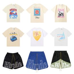 Men's T-shirts t Shirt Mens Rhude Shorts Tracksuits Designer Printing Letter Black White Grey Rainbow Colour Summer Tees Quick Drying Breathable Mesh Tops