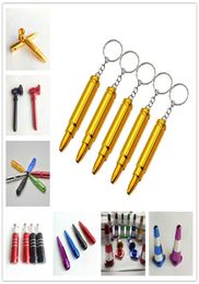 Medium Bullet Aluminium Metal Smoking Pipe Shisha Tobacco Cigarette Hand Spoon Screw torpedo Bottle Keychain Oil Rigs Pipes 7 Style9978715