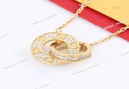 pendant necklaces luxury designer jewelry fashion men women double ring full diamond two rows the diamond pendants gold necklace o8829398