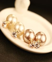 Classic brand style ins fashion earrings double sided super glittering zircon diamond crystal pearl stud earrings for woman white 6864322