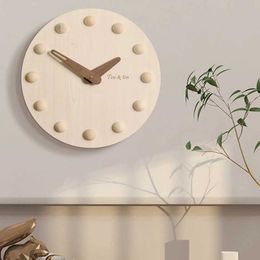 Wall Clocks Wooden 3D Clock Simple Modern Design Living Room Decoration Quartz Hanging Watch 12 inches Q240509
