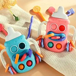 Teethers Toys Silicone string toy baby bottle shaped sensor toy travel toy finger grip training toy baby birthday gift educational toy d240509