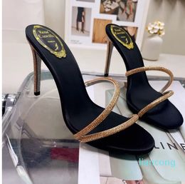 2024 Women Crystal Strap Mule Lady Slip On black green White High Heels Sexy Slippers EU35-43 Original Box