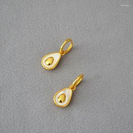 Dangle Earrings Avocado Unique Design Gold-plated Brass Mother Of Pearl Decor Fruits Drop