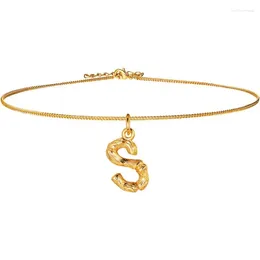 Pendant Necklaces Small Bamboo Initial Letter S Necklace 18K Gold Plated Choker For Women 14-16 Inch Adjustable